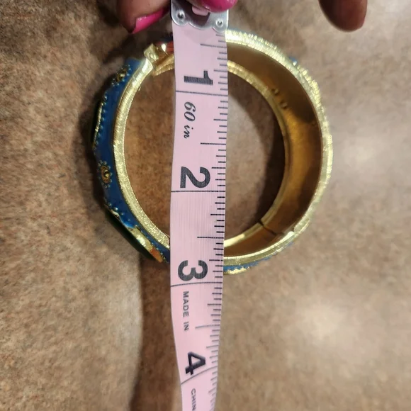 Blue, gold  and lime green bracelet. - Picture 4 of 5